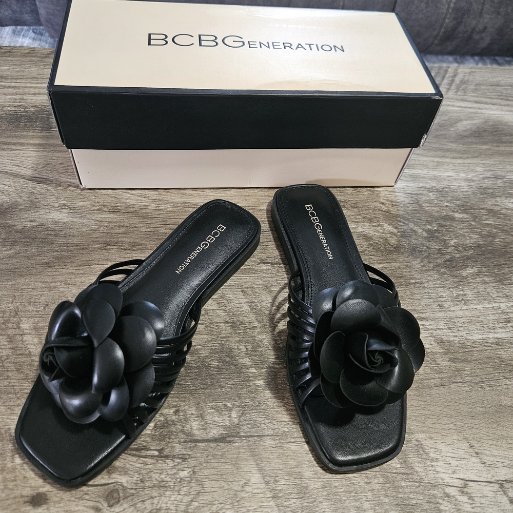 BCBGeneration Black  Floral Sandals